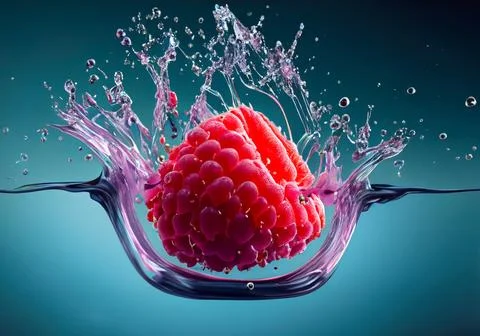 Raspberry splash in water Stock Photos