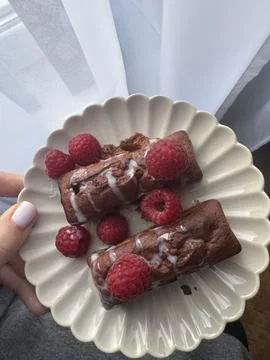 Raspberry sponge cakes. Stock Photos