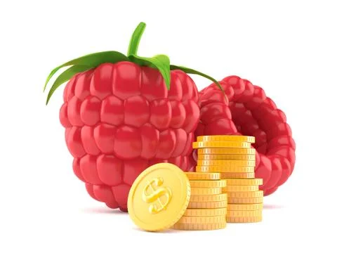 Raspberry with stack of coins 스톡 일러스트