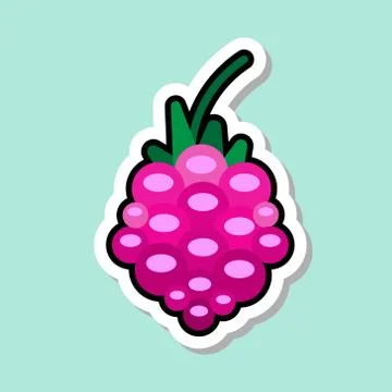 Raspberry Sticker On Blue Background Colorful Fruit Icon Illustrazione stock