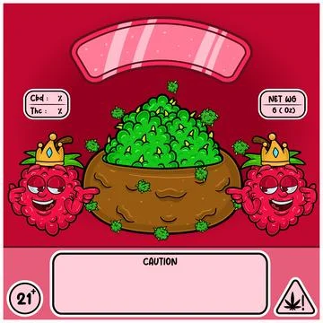 Raspberry Strain with Weedbud in cartoon style. Weed Design For Logo, Label.. Stock Illustration