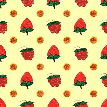 Raspberry strawberry berry seamless pattern Stock Illustration