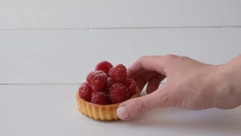 Raspberry tartlets. Stock Footage 242918163