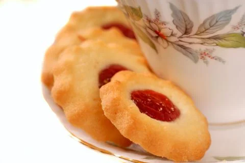 Raspberry thumbprint cookies Stock Photos