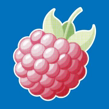 Raspberry. Trendy halftone style. Fresh fruit retro texture. Vintage pop art Illustrazione stock