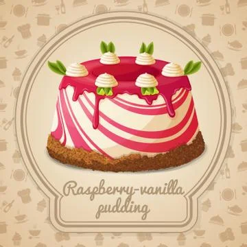 Raspberry vanilla pudding label Stock Illustration