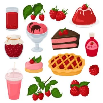 Raspberry vector berrying ripe red berry for fresh juice or juicy jam and sweet Stock Illustration