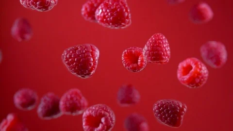Raspberry with water fly to the camera Video stock 105573605