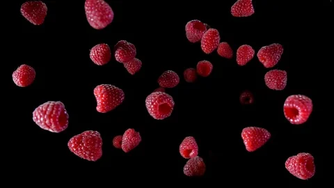 Raspberry with water fly to the camera Video stock 105573739