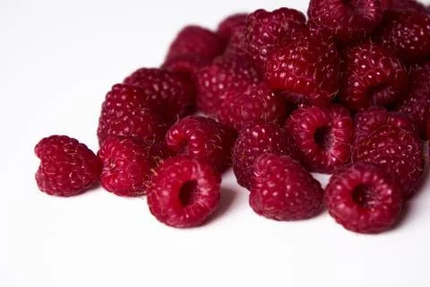 Raspberry on a white background, close-up red Foto stock