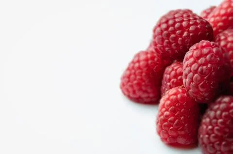 Raspberry - White Background with left side negative space Stock Photos