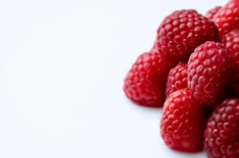 Raspberry - White Background with left side negative space Stock Photos
