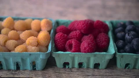  raspberry, yellow raspberry and blueberry Stock-Footage 203907760