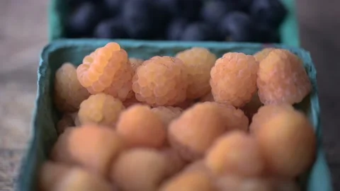  raspberry, yellow raspberry and blueberry Stock Footage 203908089