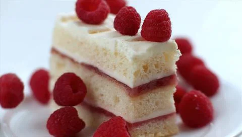 Raspberry yoghurt biscuit cake, square Stock Photos