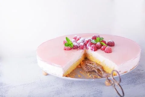 Raspberry yogurt cake Stock Photos
