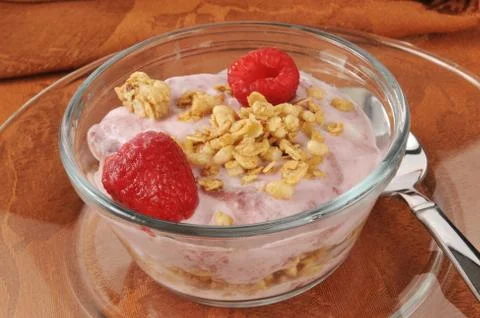 Raspberry yogurt parfait Stock Photos