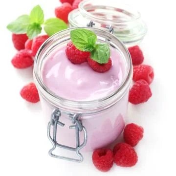 Raspberry Yogurt Stock Photos