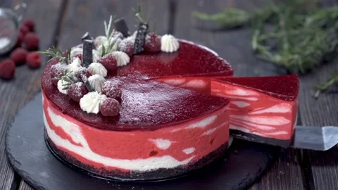 Raspberry yogurt zebra cake 4k. Video stock 211630413