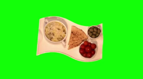 Rassolnik, marinated cherry tomatoes, olives, spicy flat cake on tray Stock Footage 46561374