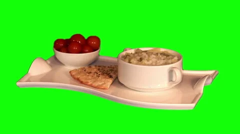 Rassolnik with pickled cucumbers, cherry tomatoes, spicy flat cake on tray Stock Footage 46560148