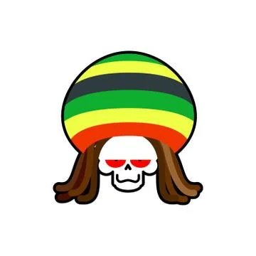 Rasta death. Rastafarian dreadlocks skull and beret. Grim Reaper for rastafar 스톡 일러스트