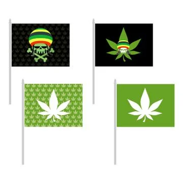 Rasta flags set. Banner for addicts of Jamaica. Green Skull and leaf marijuan Stock Illustration