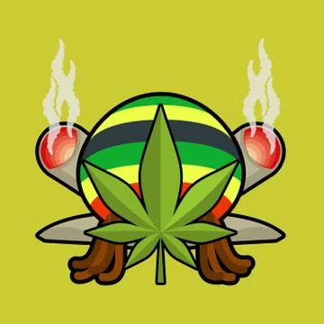 Rasta logo. Cannabis Leaf and joint or spliff. Rastaman cap and dreadlocks. E Stock Illustration