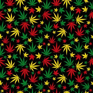 Rasta pattern. Reggae colour ornament. Marijuana seamless background Stock Illustration