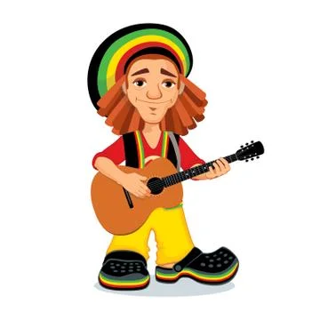 Rasta playing guitar Stock Illustration