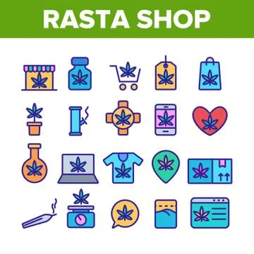 Rasta Shop Color Elements Vector Icons Set Stockillustratie