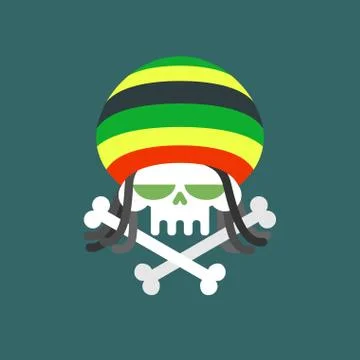 Rasta skull. Skull addict with dreadlocks and bones. Dead from drugs. Colored Stock Illustration