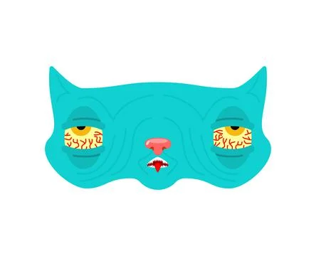 Rasta Stoned cat isolated. trippy pet. Cat addict with red eyes. Stock Illustration