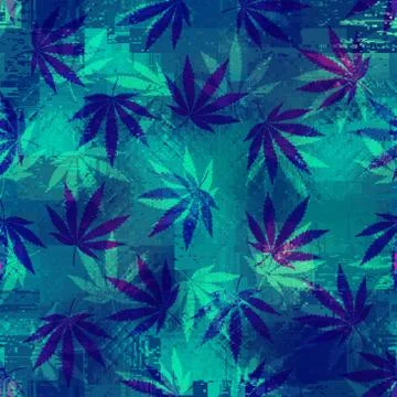 Rastafarian chevron pattern and grunge hemp leaves. Stock Illustration