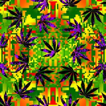 Rastafarian chevron pattern and grunge hemp leaves. Stock Illustration