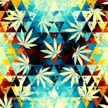 Rastafarian chevron pattern and grunge hemp leaves. Stock Illustration