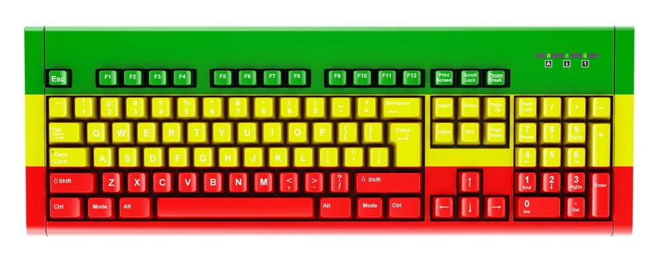 Rastafarian flag painted on computer keyboard. 3D rendering Stock Illustration