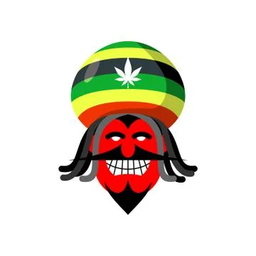 Rastaman devil. Rasta cap and dreadlocks. Satan for Rastafarians. Red devil i 스톡 일러스트