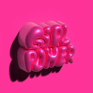 Raster 3d modeling clay words - Girl power. Realistic metallic 3d render Stock Illustration
