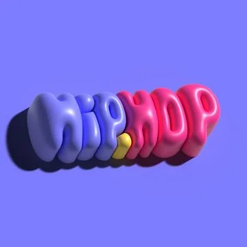 Raster 3d modeling clay words - hip-hop. Realistic 3d render lettering on purple Stock Illustration