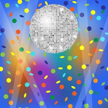 Raster disco ball with confetti pattern. Light show. Colorful bright backgr.. Stock Illustration