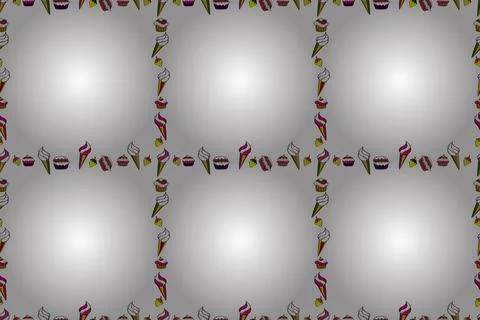 Raster. Doodles elements hand drawn frames. Seamless pattern. Picture in yellow, Illustrazione stock