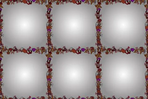 Raster. Doodles elements hand drawn frames. Seamless pattern. Picture in white, Stock Illustration