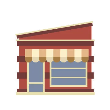 A raster drawing of a red building with a sloping roof and a large window Ilustração Stock