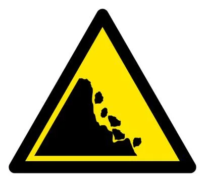 Raster Falling Stones Warning Triangle Sign Icon Stock Illustration