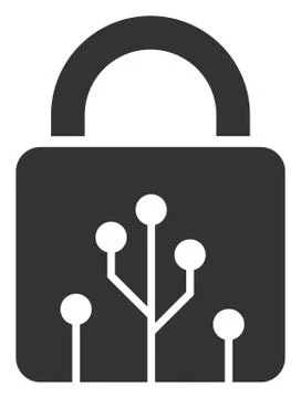 Raster Flat Circuit Lock Icon Stock Illustration