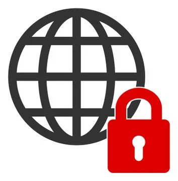 Raster Flat Globe Lock Icon Stock Illustration
