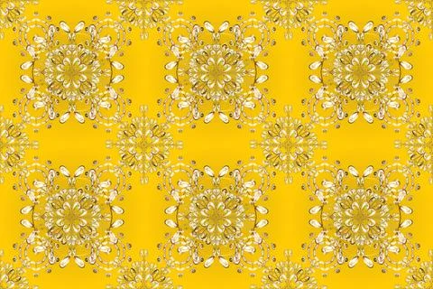 Raster golden mehndi seamless pattern. Ornamental floral elements with henna tat Stock Illustration