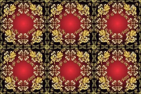 Raster golden pattern. Oriental style arabesques golden pattern on a brown, red Stock Illustration