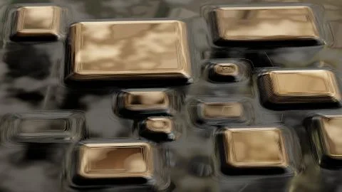 Raster golden texture, gold level lines pattern, curved square rounded metal Stock Illustration